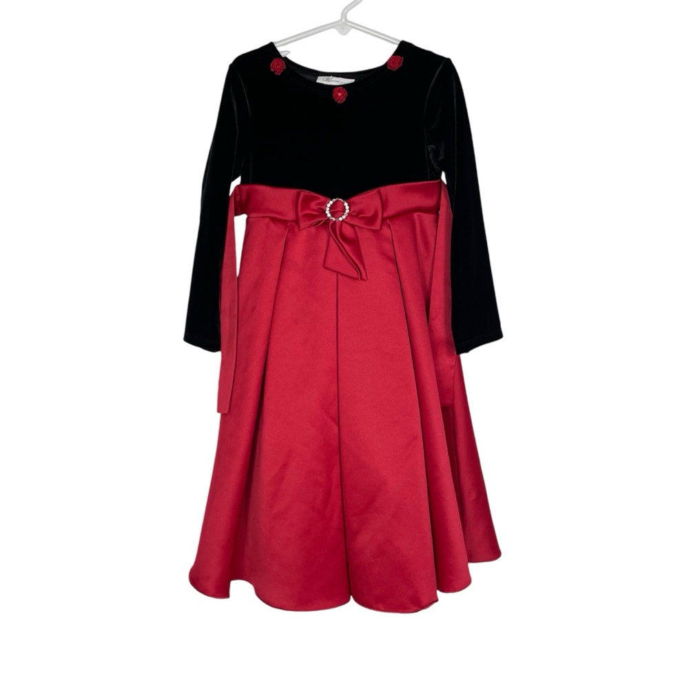 Bonnie Jean Girl's Black and Red Long Sleeve Dress w/ Bow Size 5